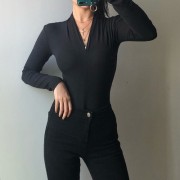 Stand collar slim bodysuit Thread cotton - Košulje - kratke - $25.99  ~ 165,10kn