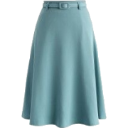 Steel Blue Belted A-Line Skirt - Skirts - 