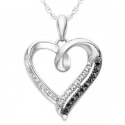 Sterling Silver Black and White Round Diamond Heart Pendant (1/10 cttw) - Pendants - $39.99 