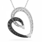 Sterling Silver Black and White Round Diamond Heart Pendant (1/5 cttw) - Pendientes - $89.00  ~ 76.44€