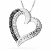 Sterling Silver Black and White Round Diamond Heart Pendant (1/8 ctttw) - Pendants - $48.50 