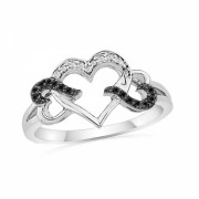 Sterling Silver Black and White Round Diamond Triple Heart Ring (1/10 cttw) - Anillos - $54.84  ~ 47.10€