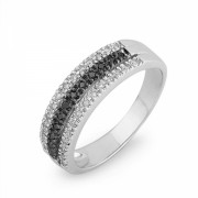 Sterling Silver Round Diamond Black and White Anniversary Ring (1/4 cttw) - Rings - $94.00 