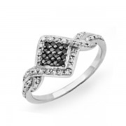 Sterling Silver Round Diamond Black and White Twisted Square Fashion Ring (1/5 cttw) - Rings - $79.00 