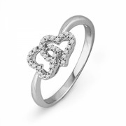 Sterling Silver Round Diamond Double Heart Ring (1/10 cttw) - Rings - $45.00 