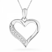 Sterling Silver Round Diamond Heart Pendant (0.06 cttw) - Pendants - $39.99 