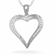 Sterling Silver Round Diamond Heart Pendant (1/10 cttw) - Pendants - $48.50 