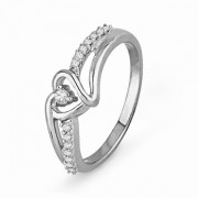 Sterling Silver Round Diamond Heart Promise Ring (1/10 cttw) - Rings - $49.00 