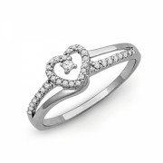Sterling Silver Round Diamond Heart Ring (1/6 cttw) - Rings - $62.50 