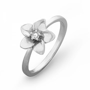 Sterling Silver Round Diamond Solitaire Flower Ring (1/20 cttw) - Rings - $55.00 