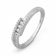 Sterling Silver Round Diamond Three Stone Bypass Fashion Ring (1/6 cttw) - Rings - $62.50 