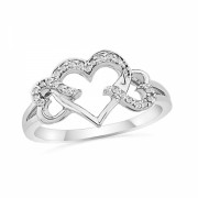 Sterling Silver Round Diamond Triple Heart Ring (1/10 cttw) - Aneis - $54.84  ~ 47.10€