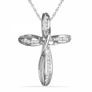 Sterling Silver Round Diamond Twisted Cross Pendant (1/4 cttw) - Ciondoli - $99.00  ~ 85.03€