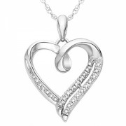 Sterling Silver White Round Diamond Heart Pendant (1/10 cttw) - Pendants - $39.99 