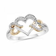 Sterling Silver White with Yellow Plated Round Diamond Triple Heart Ring (1/10 cttw) - Rings - $54.84 