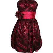 Strapless Lace Overlay Satin Bubble Prom Dress Black-Fuchsia - Vestiti - $99.99  ~ 85.88€