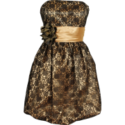 Strapless Lace Overlay Satin Bubble Prom Dress Black-Gold - Платья - $99.99  ~ 85.88€