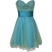 Strapless Layered Mesh Mini Dress with Beaded Sweetheart Neckline Junior Plus Size Turquoise/Yellow - Dresses - $121.99 
