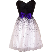 Strapless Prom Dress Holiday Party Gown Cocktail w/ Polka Dot Net Skirt & Color Bow Black/White/Purple - Dresses - $78.99 