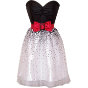 Strapless Prom Dress Holiday Party Gown Cocktail w/ Polka Dot Net Skirt & Color Bow Black/White/Red - Dresses - $78.99 