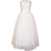 Strapless Tulle Prom Dress Holiday Formal Ball Gown Gold Embroidery Ivory - Wedding dresses - $89.99 