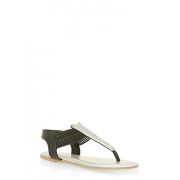 Strappy Thong Sandals with Textured Metallic Detail - Sandals - $12.99 