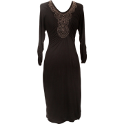Stretch Rayon Jersey Pullover Dress 1/2 Sleeve Beaded Bib Neckline Junior Plus Size - Dresses - $49.99 