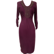Stretch Rayon Jersey Pullover Dress 1/2 Sleeve Beaded Bib Neckline Junior Plus Size - Dresses - $49.99 