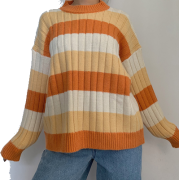 Striped Contrast Korean Student Loose Cr - Пуловер - $35.99  ~ 30.91€