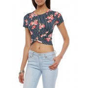 Striped Floral Twist Front Top - Top - $12.97  ~ 11.14€