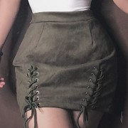 Suede straps bag hip solid color side slit subtle wild A-line skirt - Suknje - $25.99  ~ 22.32€