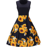 Sunflower Printed Sleeveless Vintage - Dresses - $24.00 