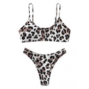 SweatyRocks Women's Bathing Suits Spaghetti Strap Leopard Print Thong Bikini Swimwear Set - Swimsuit - $15.99 