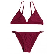 SweatyRocks Women's Burgundy Plain Wire Free High Leg Triangle Bralette Bikini - Swimsuit - $10.99 