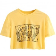 SweatyRocks Women's Cactus Print Crop Top Summer Short Sleeve Graphic T-Shirts - Shirts - $9.99 