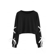 SweatyRocks Women's Casual Lace Up Long Sleeve Pullover Crop Top Sweatshirt - Shirts - $13.99  ~ £10.63