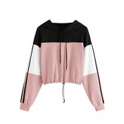 SweatyRocks Women's Casual Long Sleeve Colorblock Pullover Sweatshirt Crop Top - Shirts - $15.99 