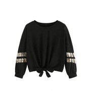 SweatyRocks Women's Casual Pullover Crewneck Long Sleeve Knot Front Sweatshirt Crop Top T-Shirts - Shirts - $14.99 
