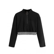 SweatyRocks Women's Casual Sweatshirts 1/2 Zipper Up Long Sleeve Pullover Crop Tops - Shirts - $12.99 
