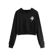 SweatyRocks Women's Causal Hooded Sweatshirt Letter Print Long Sleeve Crop Top Hoodies - Shirts - $12.99 