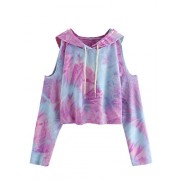 SweatyRocks Women's Cold Shoulder Tie Dye Pullover Hoodie Crop Top Sweatshirt - Shirts - $13.99 