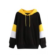 SweatyRocks Women's Colorblock Drawstring Soft Winter Warm Pullover Sweatshirt Hoodies Tops - Shirts - $18.99 