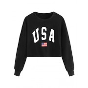 SweatyRocks Women's Crop Top Letter Printed Sweatshirt Hoodie - 半袖衫/女式衬衫 - $12.99  ~ ¥87.04