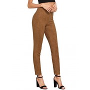 SweatyRocks Women's High Waisted Soft Slim Casual Pants Solid Suede Leggings - Брюки - длинные - $13.99  ~ 12.02€