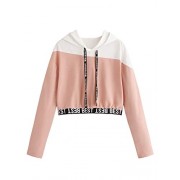 SweatyRocks Women's Letter Print Color Block Long Sleeve Crop Top Hoodies Pullover Sweatshirt - Shirts - $12.99  ~ £9.87