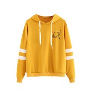 SweatyRocks Women's Planet Print Varsity Striped Drawstring Pullover Sweatshirt Hoodies Tops - Shirts - $12.99 