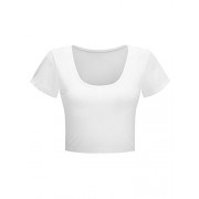 SweatyRocks Women's Scoop Neck Basic Solid Short Sleeve Crop Top Tee Shirts - Shirts - $8.99 