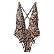 SweatyRocks Women's Sexy Bathing Suits Criss Cross Tie Knot Front Deep V Open Back Leopard One Piece Swimwear - 水着 - $16.99  ~ ¥1,912