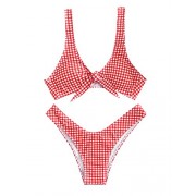 SweatyRocks Women's Sexy Bikini Swimsuit Plaid Print Tie Knot Front Thong Bottom Swimwear Set - Swimsuit - $12.99 