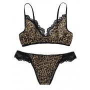 SweatyRocks Women's Sexy Leopard Lace Trim Lingerie Set 2 Piece Bra and Panty Set - Suits - $10.89 